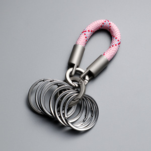 Porte-clés mousqueton en cuir PU coloré personnalisé, petit, en métal, avec plusieurs anneaux et boucle à ressort - Product Image 2