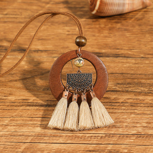 Boho Wooden Tassel <b>Necklace</b> <b>Statement</b> Jewelry Women's Fashion Beaded <b>Necklaces</b> 2024 - Product Image 2