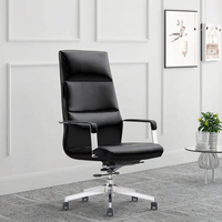 Chaise de bureau exécutive moderne à dossier haut, ergonomique, en cuir PU, pivotante, avec appui-tête fixe, siège pivotant, base en acier, cadre en bois