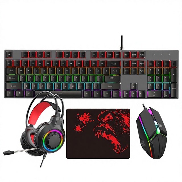 Manufacturer Wholesale Gaming 4-in-1 Set Tenkeyless Mechanical Keyboard Mouse Headset Mouse Pad RGB Backlit USB Wired English