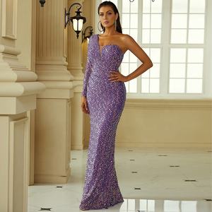 Abiti da Sera Modesti 2022, Vestito a Sirena Viola per Feste, Eleganza Femminile, Abito da Cerimonia Africano di Lusso per Serate Eleganti - Product Image 2