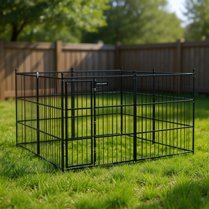 Recinto per cani in acciaio nero 118,1 x 118,1 x 72,8 pollici con serrature per cani di taglia grande, uso esterno - Product Image 2