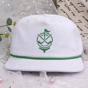 Wholesale Custom Embroidered 5 Panel <strong>Flat</strong> Brim <strong>White</strong> Snapback Hat <strong>Cap</strong> with Rope - Product Image 1