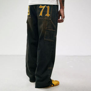 Jeans baggy sur mesure en coton lourd 100% avec plusieurs poches, pantalon cargo pour homme, coupe droite, jambe large, style jogger, streetwear - Product Image 2