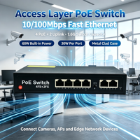 Switch PoE ANPA AP-1024MN AI de 4 Puertos 10/100Mbps con 2 Puertos Uplink, 4 BT60W, Extensión de 250m, 1.6Gbps QoS para Cámaras IP CCTV