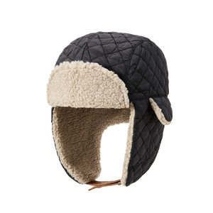 หมวกสกี หมวกกันหนาวบุขนแกะสีดำและสีขาวนวล ป้องกันลม สำหรับการปั่นจักรยานและเล่นสกีกลางแจ้ง - Product Image 1
