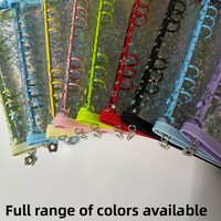 Carpeta Transparente A5 con Diseño de Estrella Láser, Bolsa con Cierre de PVC Brillante y Suave, Carpeta de Hojas Sueltas, Porta Tarjetas de 6 Anillos