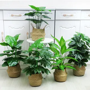 Thuis Indoor Decoratieve Plastic Kunstmatige Groen Monstera Planten Bonsai Bomen Met Pot