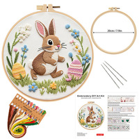 Nouveau Kit de Broderie DIY 2026 Motif Lapin de Pâques et Œuf avec Cerceau et Instructions en Anglais pour Décoration Intérieure et Cadeau
