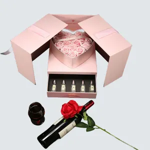 Caja de flores de cartón de diseño personalizado, caja de flores de regalo de embalaje postal sorpresa en forma de corazón