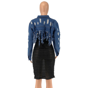 S- 5XL Tallas grandes Borlas rasgadas Chaqueta de mezclilla Mujeres Elegantes Jeans Chaquetas High Street Fall Coat - Product Image 5