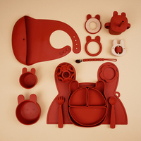 Ensemble de vaisselle en silicone pour enfants sans BPA, de qualité alimentaire, cuillère, bol, assiette, tapis de table pour nourrissons, tout-petits, enfants