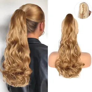 Natural Looking Fake Hair Wavy Hairstyle Horsetail Extension 22" Long Body Curly Pony Tail Clip In Claw Hair Synthetic Ponytails