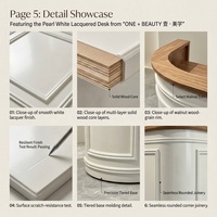Bureau de réception octogonal moderne en MDF multicouche E0, couleur blanc crème, finition noyer, entièrement assemblé, mobilier de bureau commercial avec LED