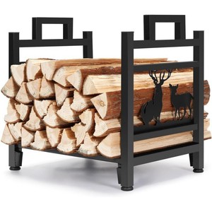 Estante para leña y troncos, estante de hierro forjado para almacenamiento de leña para chimenea, accesorio universal para estufa de leña para interiores y exteriores. - Product Image 1