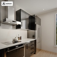 Meuble de cuisine en acrylique avec îlot, design minimaliste, fournitures pour projets domestiques, boîtes de rangement en contreplaqué et rangement coulissant