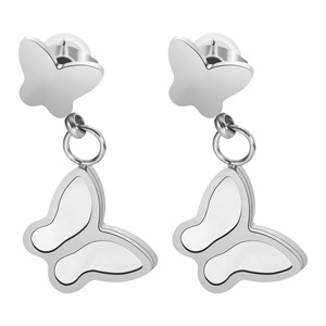 Butterfly <b>Stud</b> Earrings Rose Gold <b>Titanium</b> Steel Inlay Bezel Setting For Women Gift Fashion Jewelry - Product Image 5