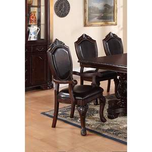 DB Gorgeous Mobilier de salle à manger en bois d'hévéa brun Ensemble formel de 2 chaises à accoudoirs Siège rembourré en similicuir pour le salon - Product Image 1