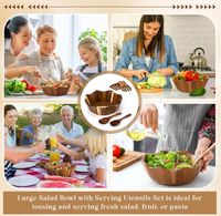 Nouveau produit tendance : grand saladier en bois d'acacia ondulé, ensemble de bols à salade en bois avec fourchette et cuillère pour la cuisine à domicile