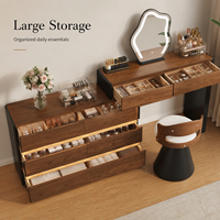 Coiffeuse moderne américaine en bois massif avec 6 tiroirs, miroir et chaise – Ensemble complet