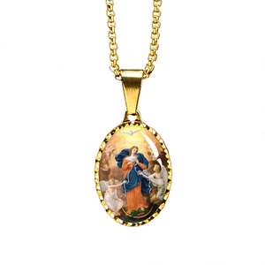 Colgantes de la Serie Brillante de Acero Inoxidable al por Mayor con Icono Religioso de María Desatadora de Nudos para Cristianos con Cadena de Serpiente - Product Image 1
