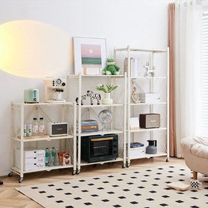 Giá để đồ gấp bằng thép 4-5 tầng có bánh xe, không cần lắp ráp, không cần bu lông, giá để giày di động, xếp chồng được, nhẹ, kệ trưng bày - Product Image 2