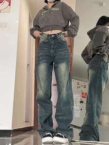 Fabricante de bajo precio al por mayor de las mujeres de estilo retro Pantalones vaqueros de pierna ancha de cintura alta Hip-hop Ropa de calle de verano - Product Image 2