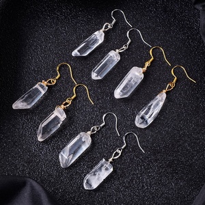 Pendientes Minimalistas de Acero Inoxidable con Gancho para la Oreja, Columna de Cuarzo Natural en Bruto, Chapados en Oro de 18K, Joyería al por Mayor - Product Image 2