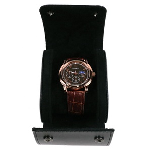 Custom Logo Luxury Watch Bag Black Brown Green PU Leather Watch Storage Case Travel Suede Watch <strong>Roll</strong> Packaging <strong>Box</strong> - Product Image 4