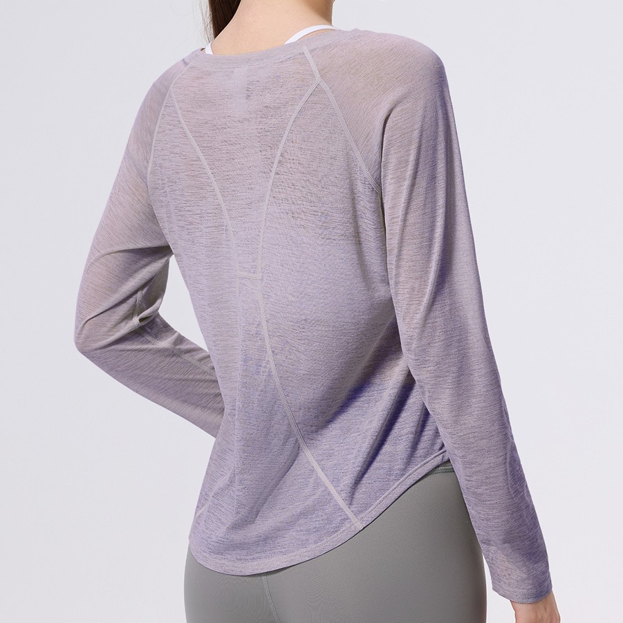 Thin Four-pin Six-line Cute Sports Top Women's Long-sleeved T-shirt Breathable Quick-drying Sunscreen 100% Polyester Yoga