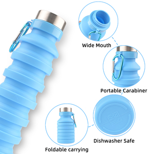 Borracce in silicone pieghevole con funzione ecologica BPA Free Shaker Drinkware tipo bottiglia d'acqua pieghevole da 550ml