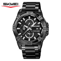 Jam Tangan Quartz Pria Bulat SKMEI 2399 Terbaru, Grosir Pabrik, Tali Baja Anti Karat, Kalender, Tahan Air, Stopwatch