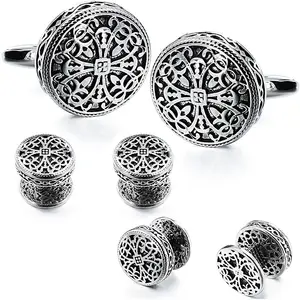 Smoking Studs En Manchetknopen Vintage Manchetknopen Sets Voor Heren Geschenkdoos Rvs Rond Natuurlijk Kristal Horloge Manchetknopen 26G