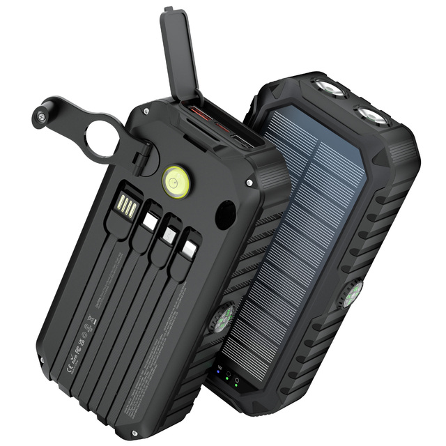 20000mAh New Product High Capacity Solar Power Bank with Built - in PD20W Charging Cable & Hand Crank