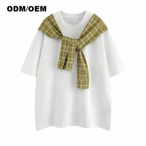 Camiseta chal a cuadros con bloqueo de color hecha a medida de marca de moda de calle para hombre patrón sólido - Product Image 1