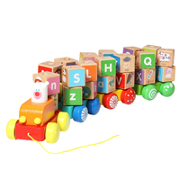 Vente en gros de blocs de puzzle créatifs, 26 lettres de l'alphabet, train en bois tourbillonnant, jouets éducatifs en bois pour la petite enfance, jouets pour bébés