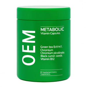 Capsules végétaliennes OEM à marque privée pour le métabolisme, avec extrait de thé vert, graines de cumin noir, picolinate de chrome et supplément de vitamine B12 - Product Image 1