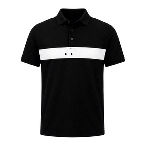 Polo pour homme à manches courtes, color-block, rayures blanches, boutonné, coupe décontractée, en tissu Oxford de coton respirant et tissé - Product Image 1