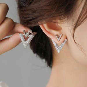 Pendientes de Estilo Coreano de Dos Usos para Mujer, Pendientes Geométricos de Moda Francesa con Microincrustaciones de Circonita, Pendientes en Forma de V, Joyería - Product Image 4