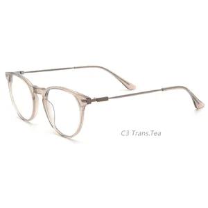 Benutzer definierte Logo Frauen Metall Runde Unisex Acetat Brillen Rahmen Optische Brille Computer Blaulicht Filter Brille