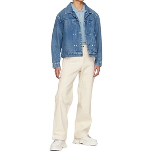 Vestes en jean bleu délavé pour hommes, en coton non extensible, style selvedge, pour motards, vente en gros - Product Image 5