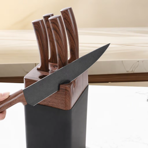 Ensemble de 7 couteaux de cuisine en acier inoxydable avec bloc de rangement, motif grain de bois, comprenant un couteau de chef et des ciseaux - Product Image 3