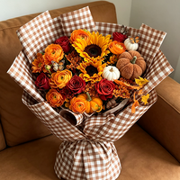 Papier d'emballage floral en gros, motif rétro marron café à carreaux, accessoires pour bouquets d'automne