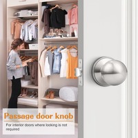 Poignées de porte d'intérieur Probrico rondes en nickel brossé pour couloir et placard, serrure de passage sans clé, lot de 10