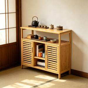 Mueble de Almacenamiento de Bambú de Varias Capas con Puertas y Estantes para Cocina y Comedor, Aparador de Color Madera Natural, 4 Niveles - Product Image 2