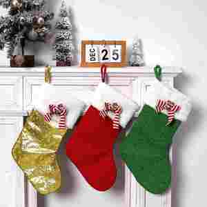 Calcetín Navideño de Lujo al por Mayor, de Fieltro Flocado Ecológico, Suave, con Diseño de Lazo y Muñeco sin Rostro, Gran Capacidad - Product Image 1