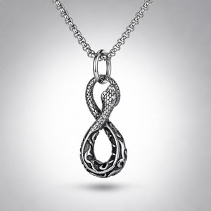 Yunnique – collier avec pendentif serpent en acier inoxydable pour hommes, design en forme de 8, style rétro, accessoire de bijoux à la mode - Product Image 4