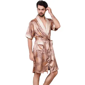 Ensemble robe de nuit en satin 2 pièces, pyjama de luxe en soie avec motifs, manches courtes, pour homme