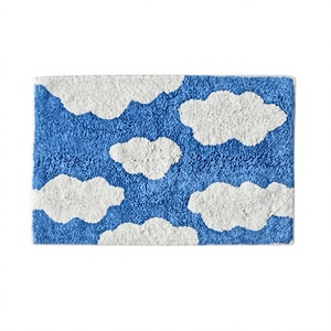 Luxury Cotton Bath Mat Anti Slip Bathroom Rug Absorbent Bath Mat Blue & White <b>Floor</b> Rugs <b>Machine</b> Washable - Product Image 1