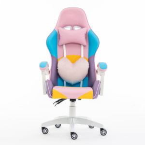 Chaise de bureau ergonomique en cuir PU ajustable en hauteur pour filles Chaise de jeu Racing PC rose - Product Image 1